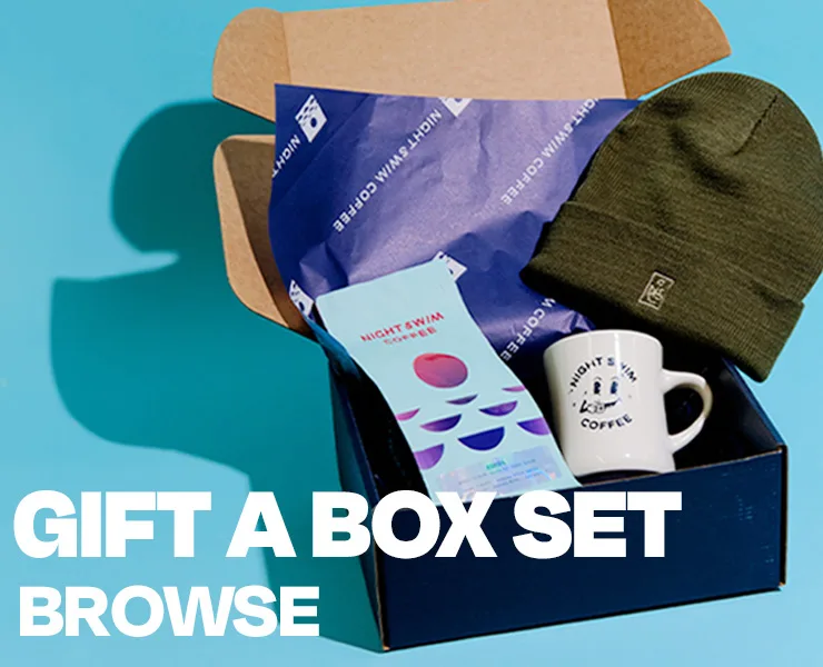 banner advertising night swim coffee gift a holiday box set